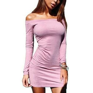 Suede off the shoulder bodycon dress